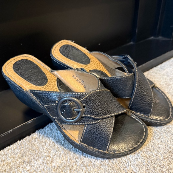 BOC Brown Leather Wedge Sandals - Picture 2 of 5